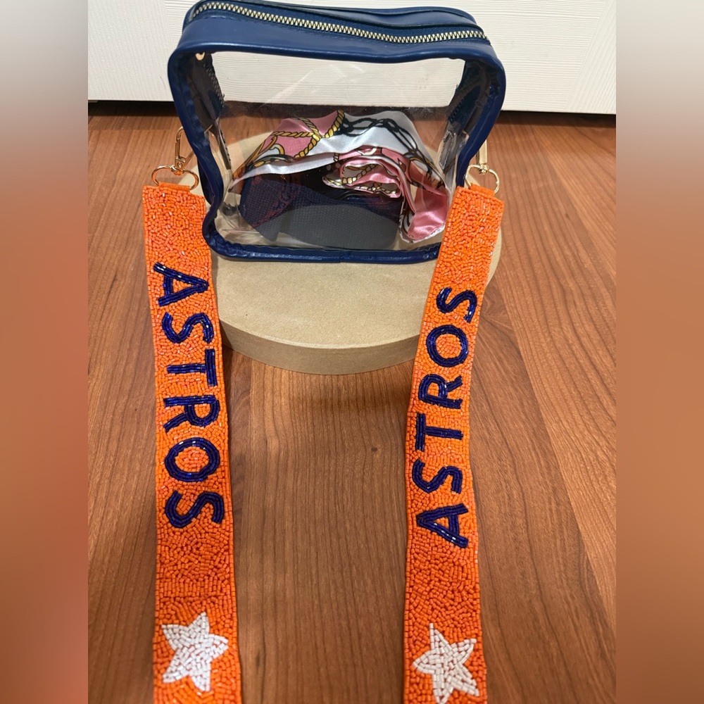 Blue Clear Crossbody Bag Beaded Purse Strap and More Astros NEW